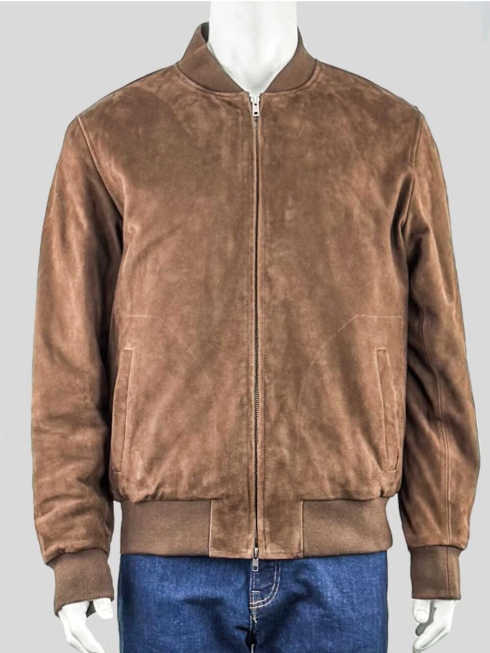 Slate & Stone Mens Brown Goat Suede Bomber Jacket - Large